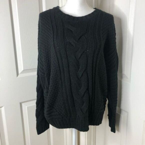 One A Mixed Knit Crew Neck Sweater Black Large - Picture 3 of 10